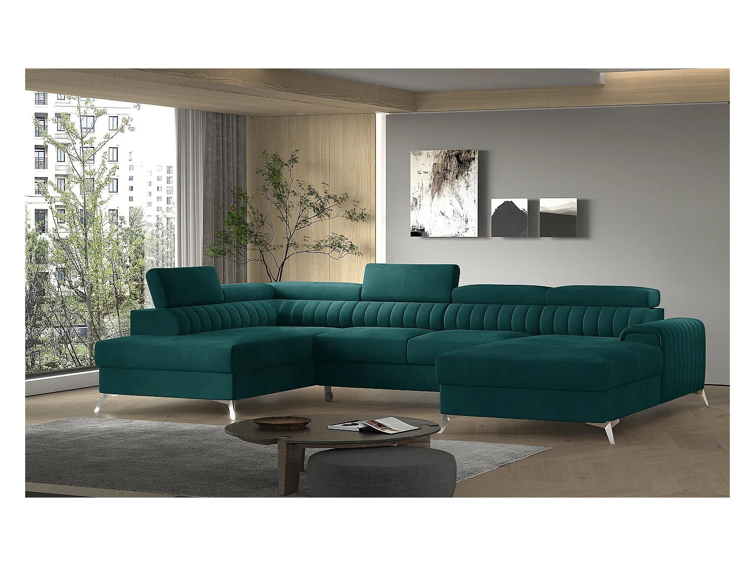 Ecksofa Exklusivo UL/Stoff-Grün