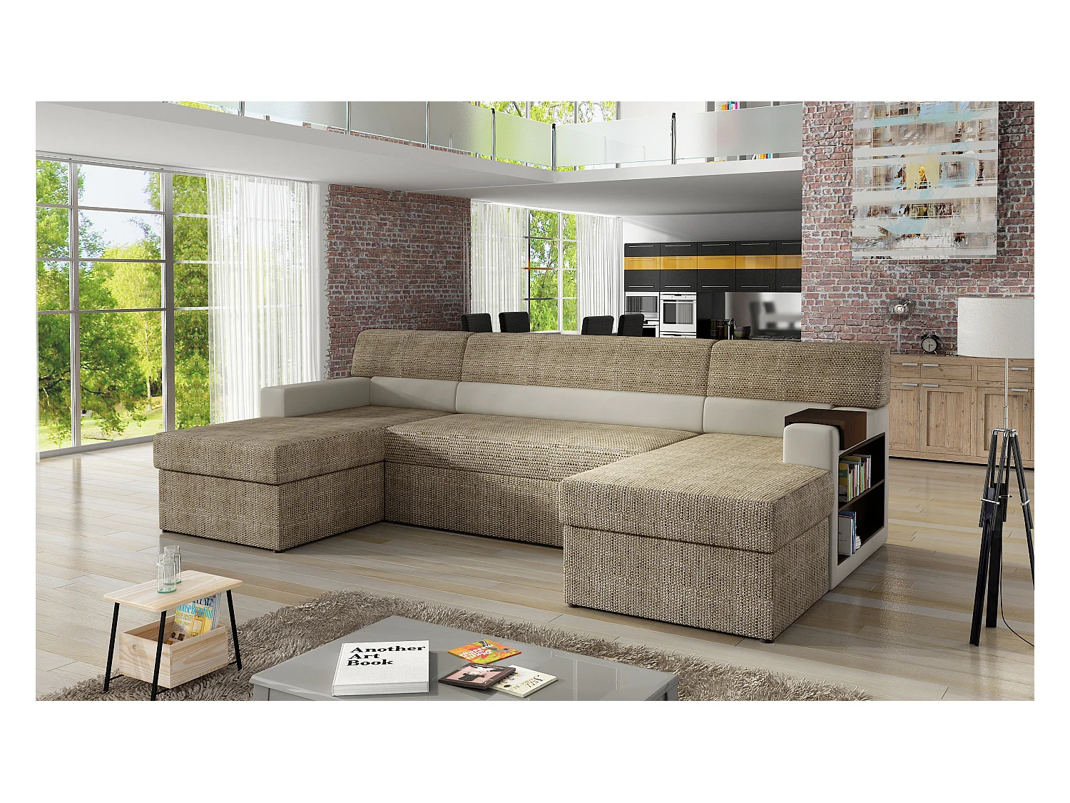 Divano d'angolo Larion R/Tessuto-Beige