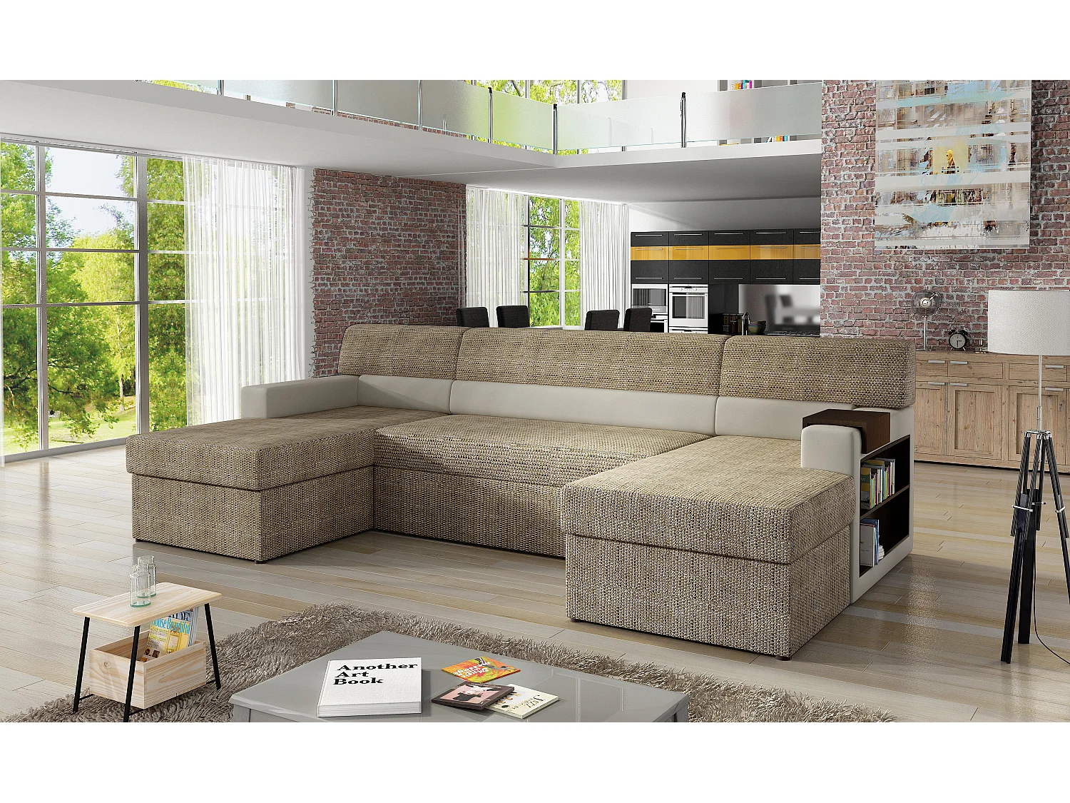 Canapé Corner Larion R/Tissu-Beige