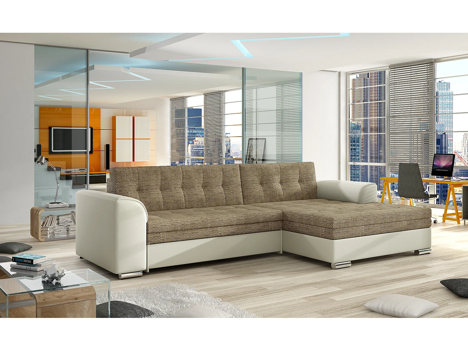 Ecksofa Merati R/Stoff-Beige