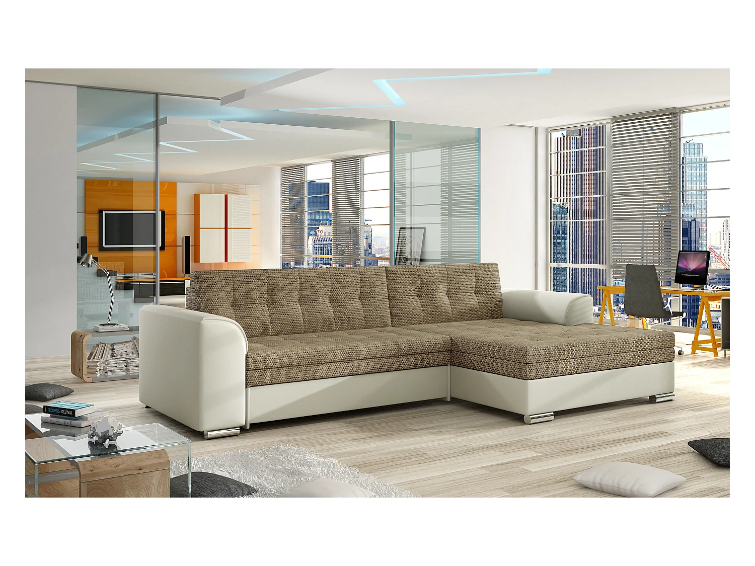 Ecksofa Merati R/Stoff-Beige
