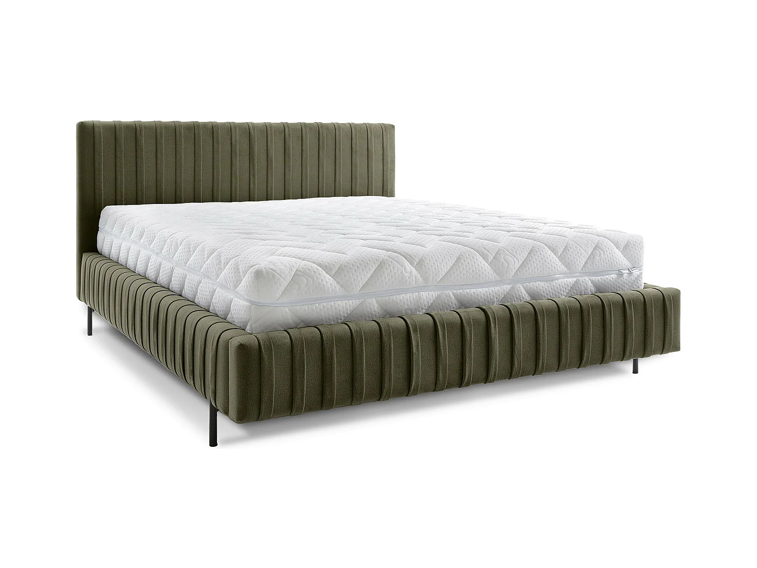 Lit coffre Plika prestige – Design et tissu pour un confort absolu-Couleur Vert olive-180x200