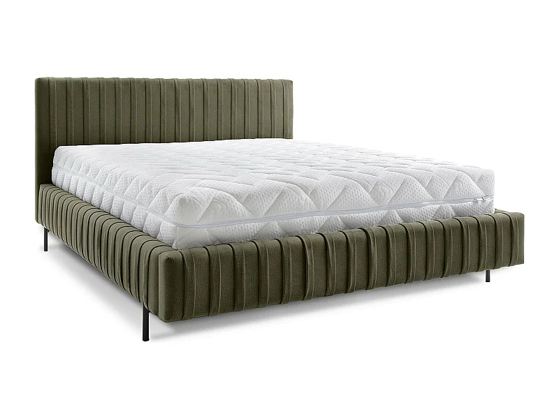 Lit coffre Plika prestige – Design et tissu pour un confort absolu-Couleur Vert olive-180x200