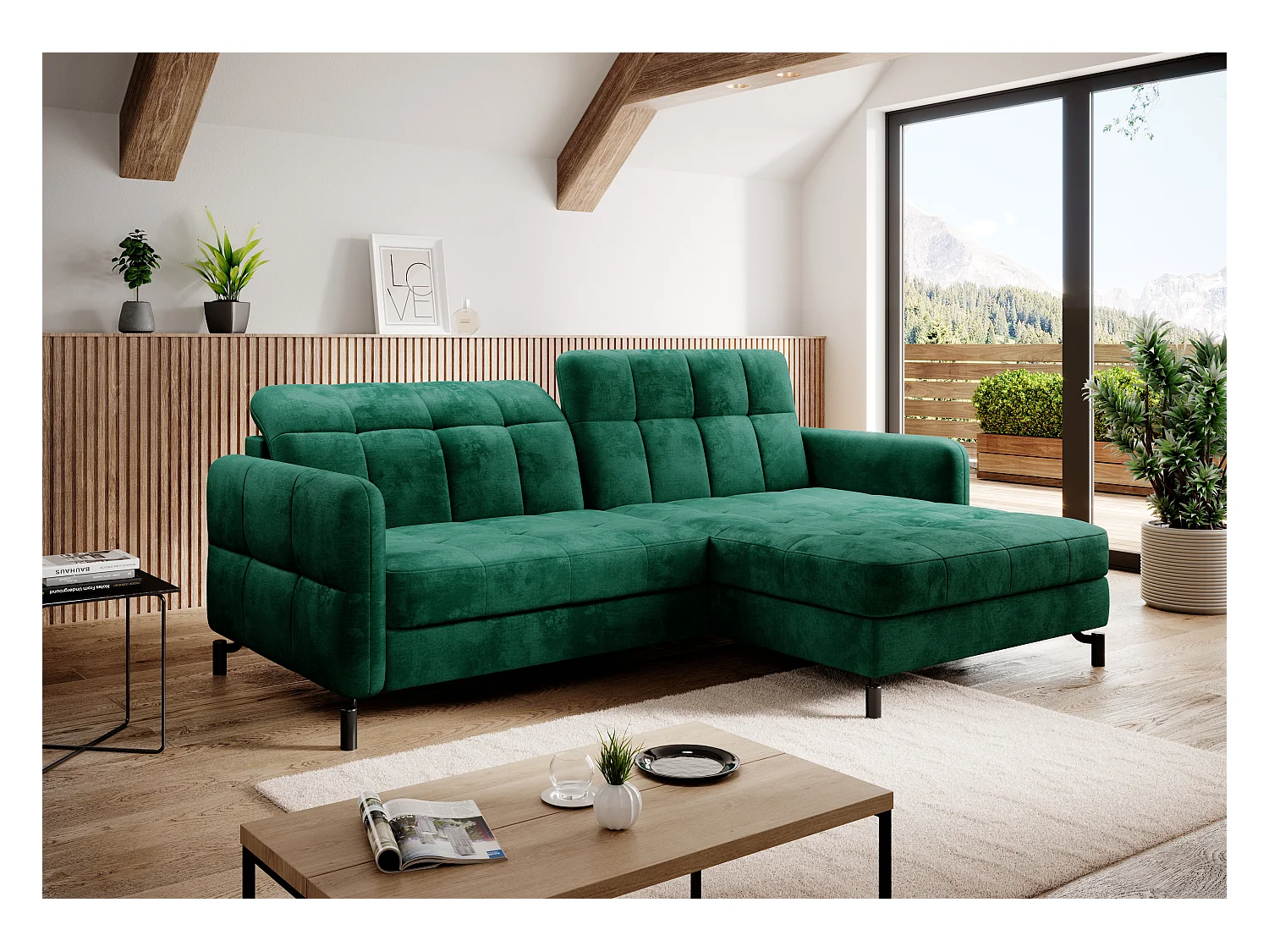 Canapé Corner Anna R/Tissu-Vert