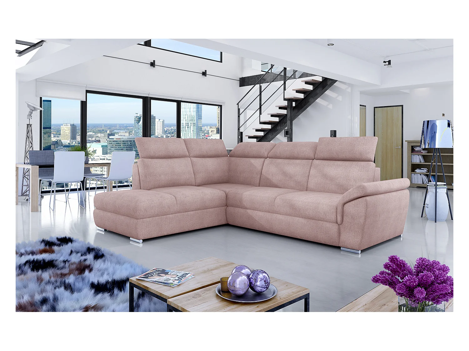 Canapé Corner Perro L/Tessu-Rose