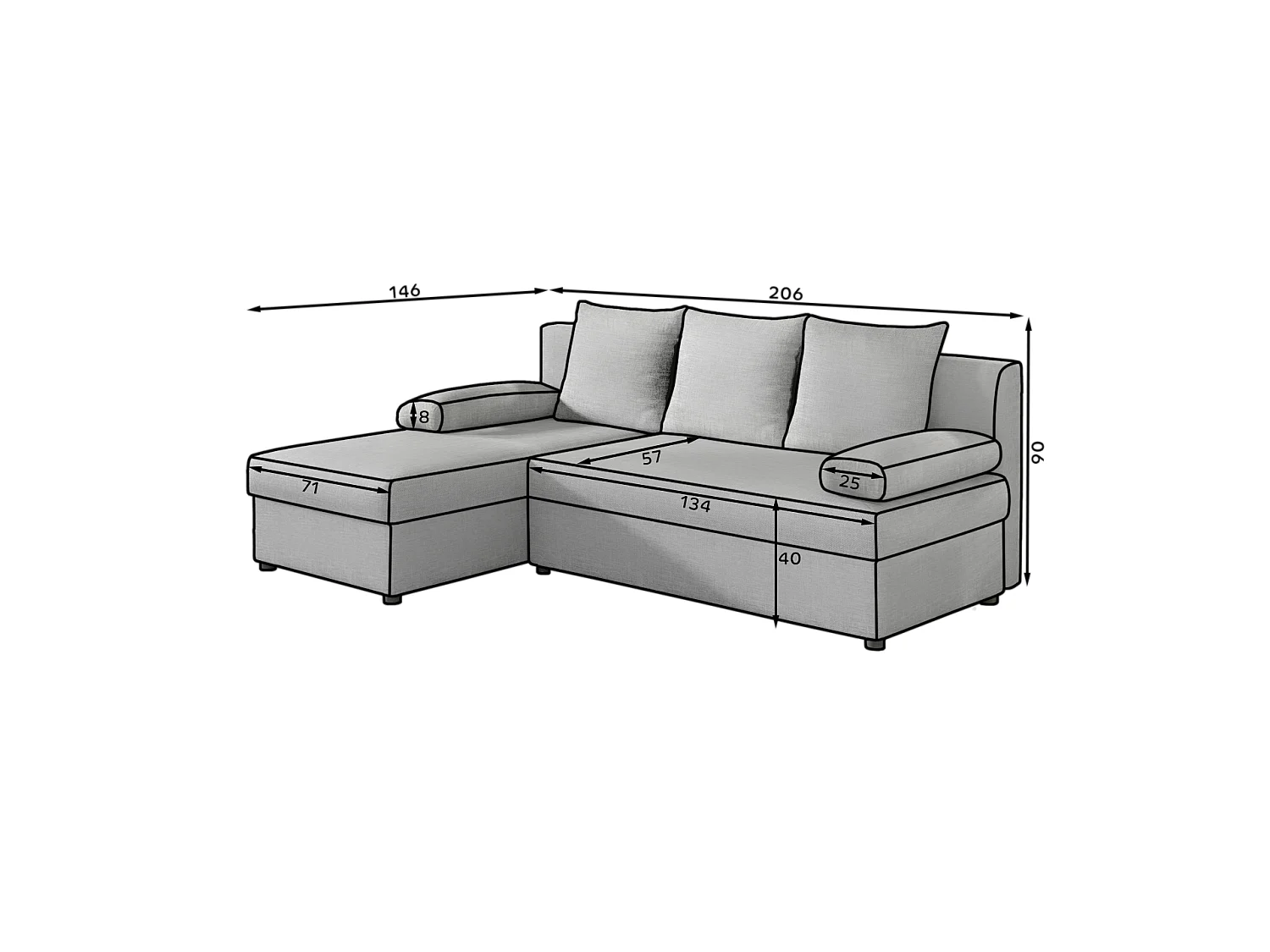 Canapé Corner Picano R/Tessu/Gris/En stock