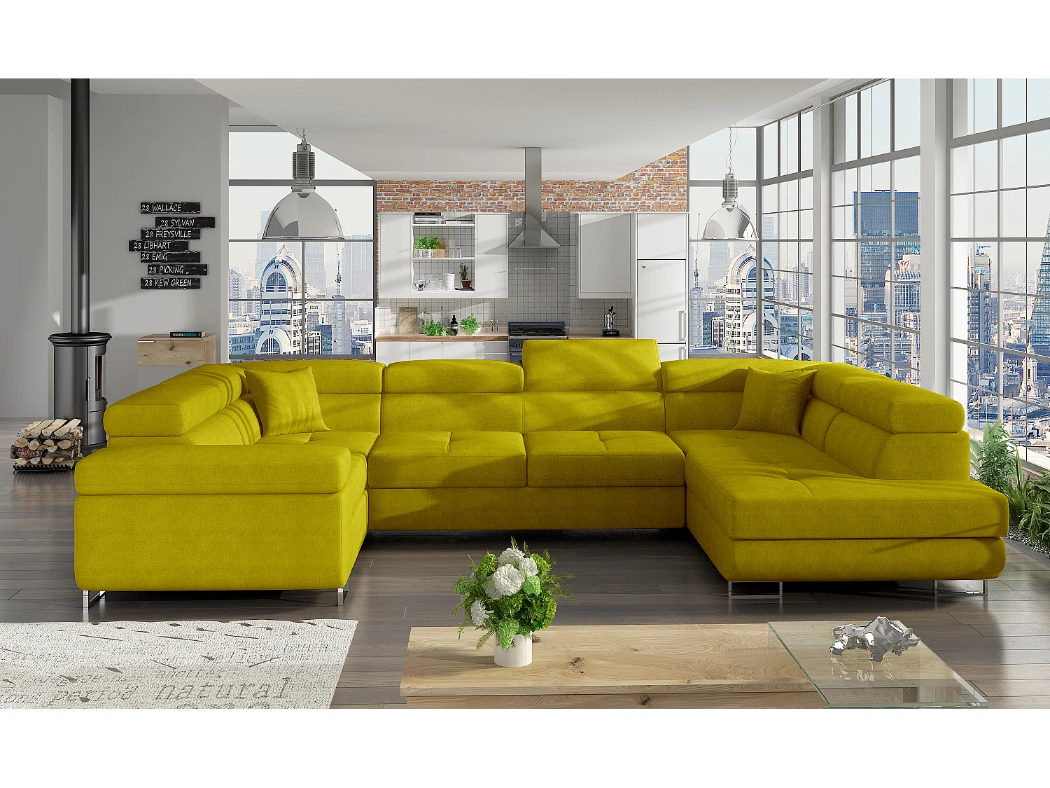 Divano d'angolo Otto R/Tessuto-Giallo