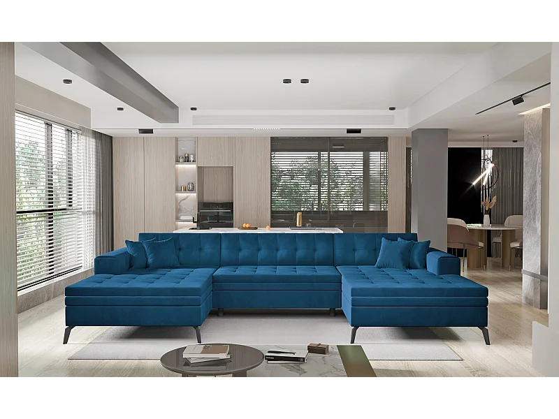 Divano d'angolo Paul-U/Tessuto-Blu
