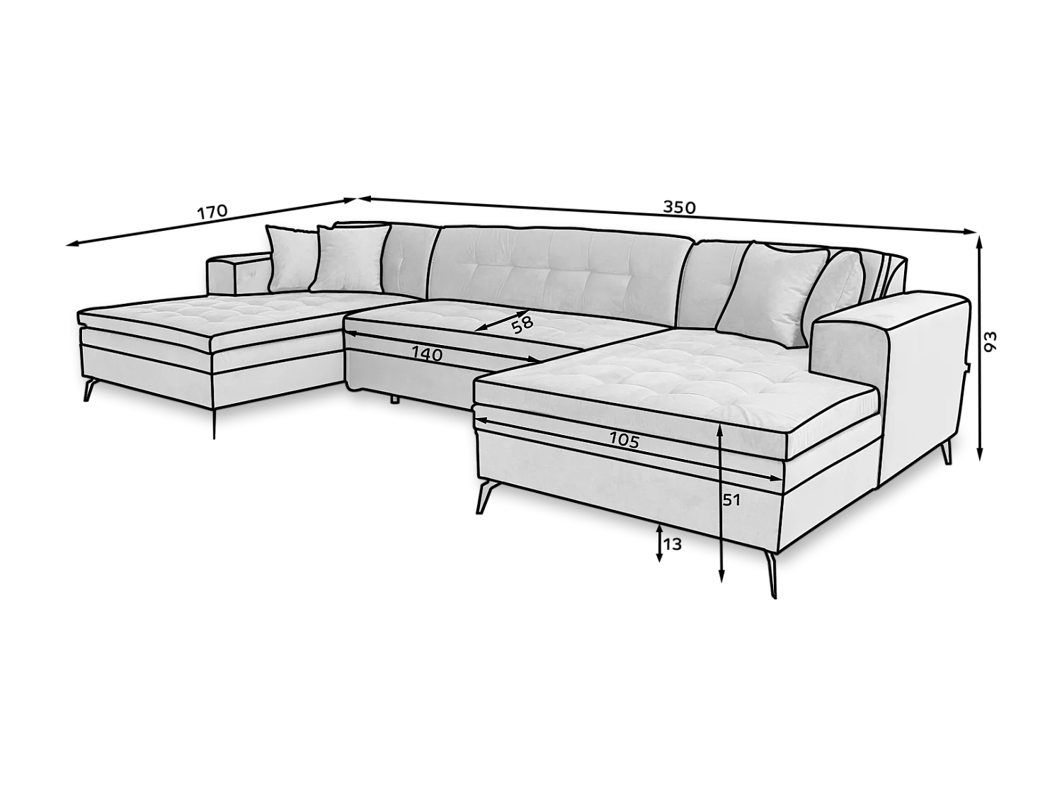 Divano d'angolo Paul-U/Tessuto-Blu