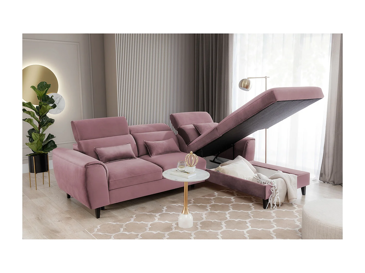 Divano angolare Toscana R/rivestimento in tessuto/rosa