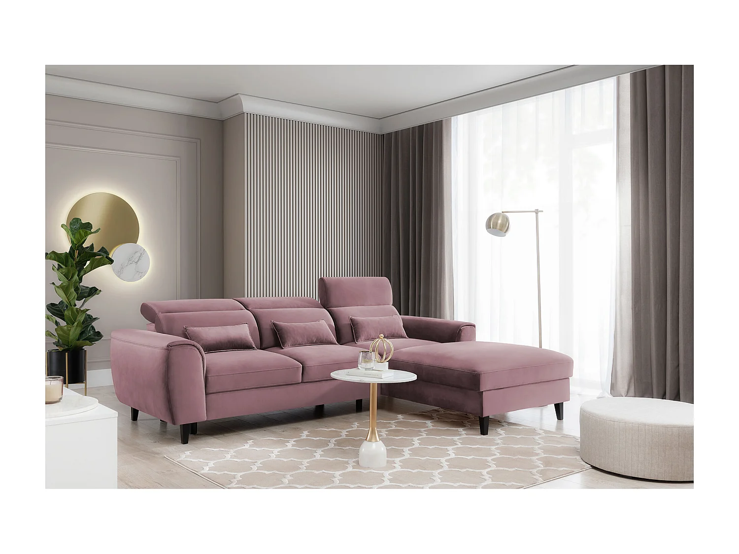 Divano angolare Toscana R/rivestimento in tessuto/rosa