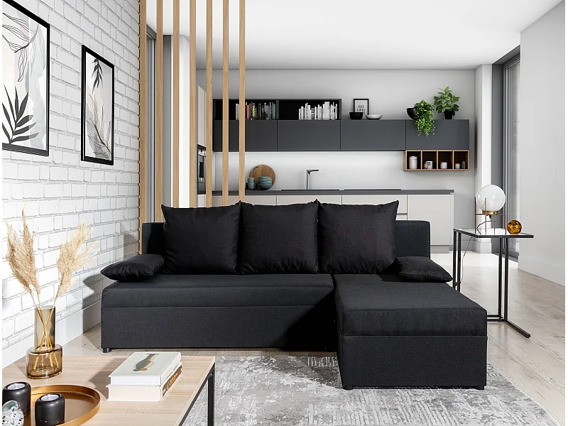 Ecksofa Picano R/Stoffbezug/Schwarz/An Lager