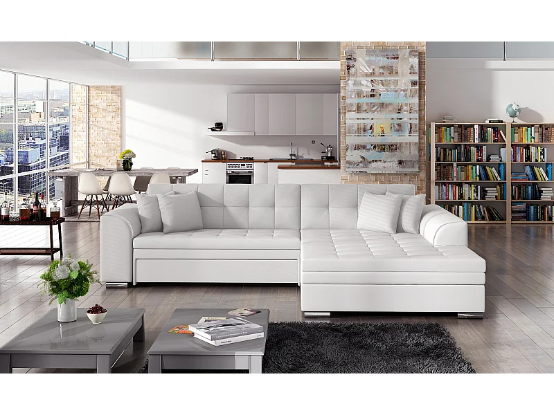 Divano d'angolo Oswald R/Tessuto-Bianco