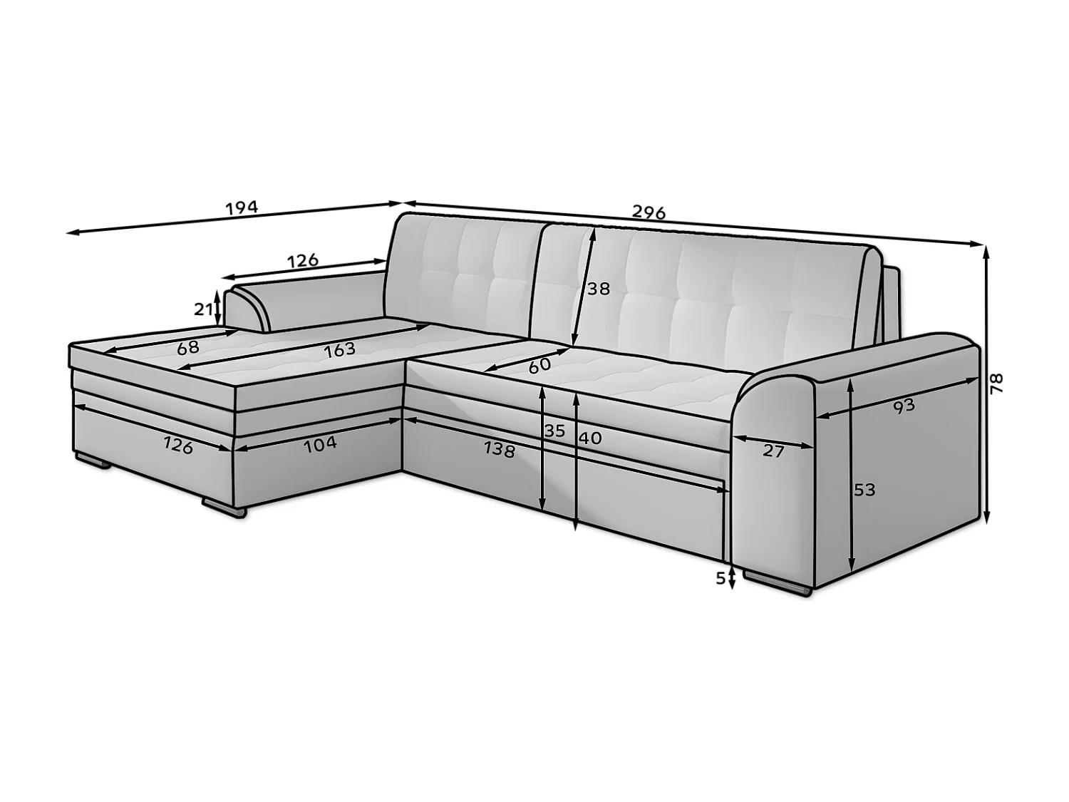 Ecksofa Oswald R/Stoff-Weiss