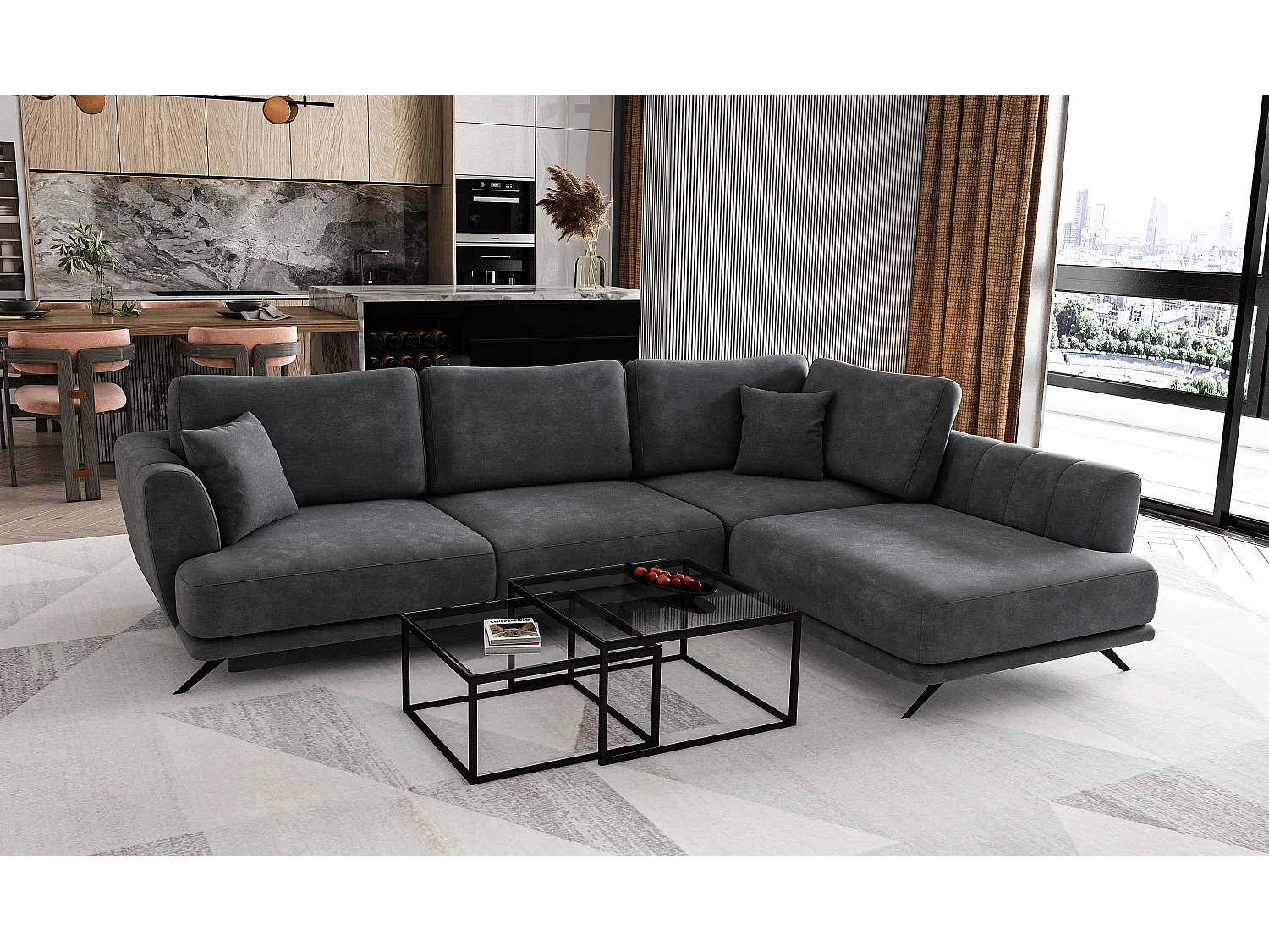 Ecksofa Olivio R/Stoff-Anthrazit