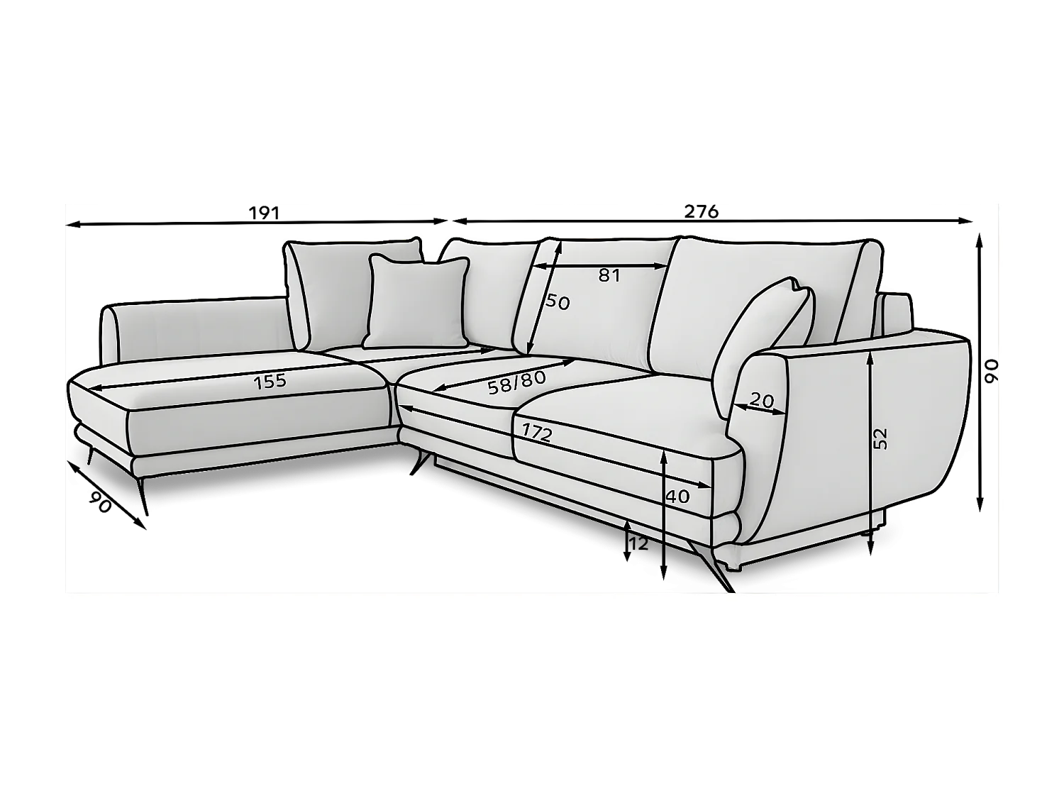 Divano d'angolo Olivio R/Tessuto-Antracite