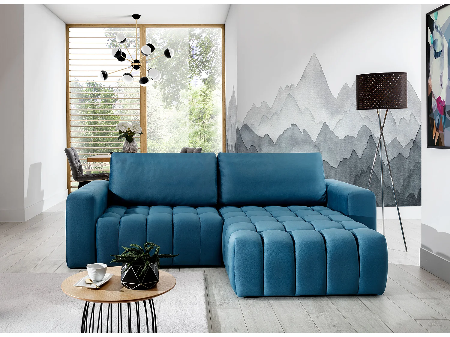 Sofá de canto Stelvino R/capa de tecido/verde/em stock