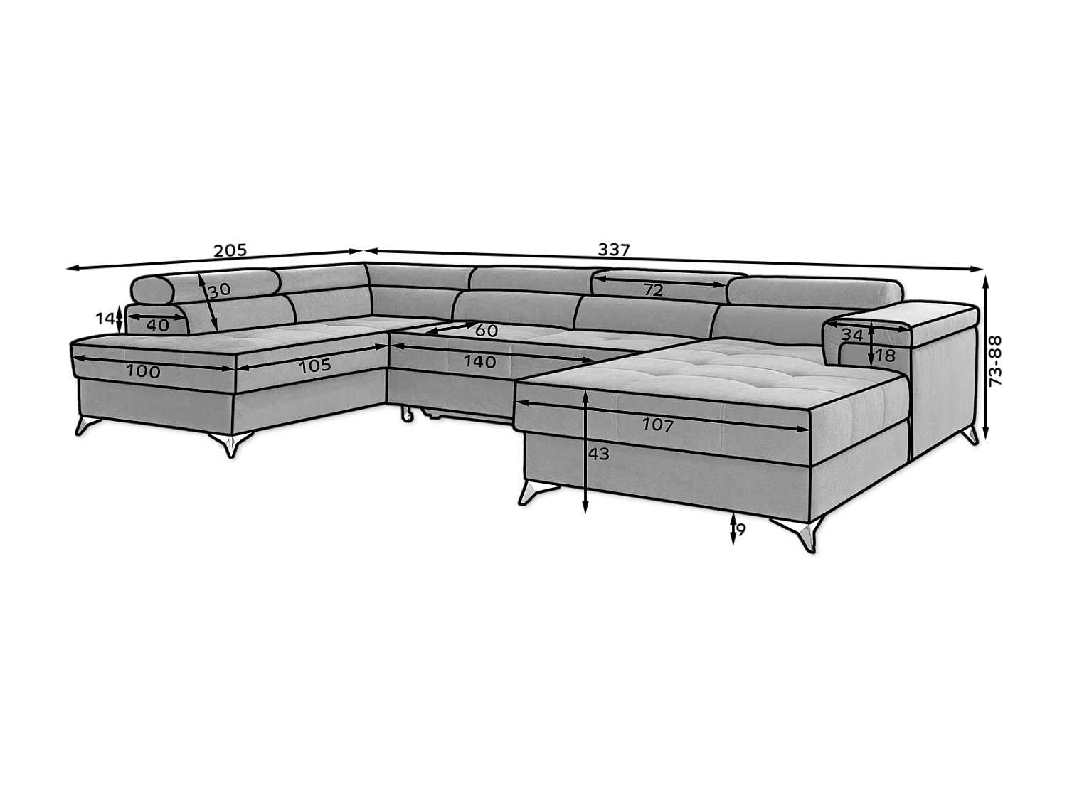 Ecksofa Perano UL/Stoffbezug-Braun