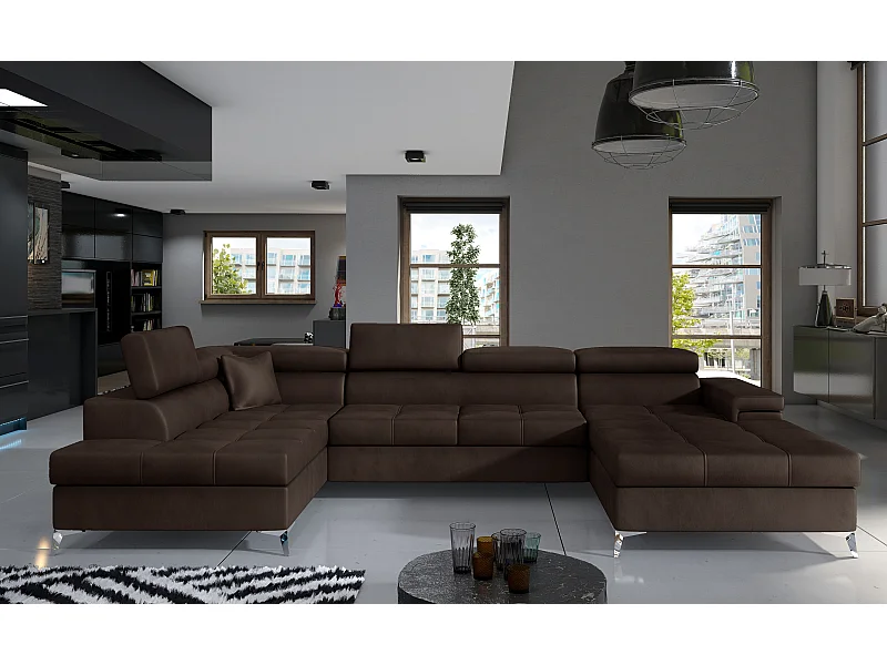 Ecksofa Perano UL/Stoffbezug-Braun