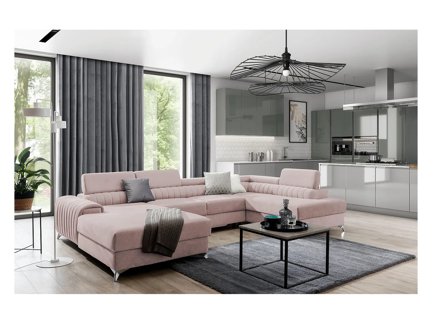 Divano d'angolo Exklusivo UR/Tessuto-Rosa