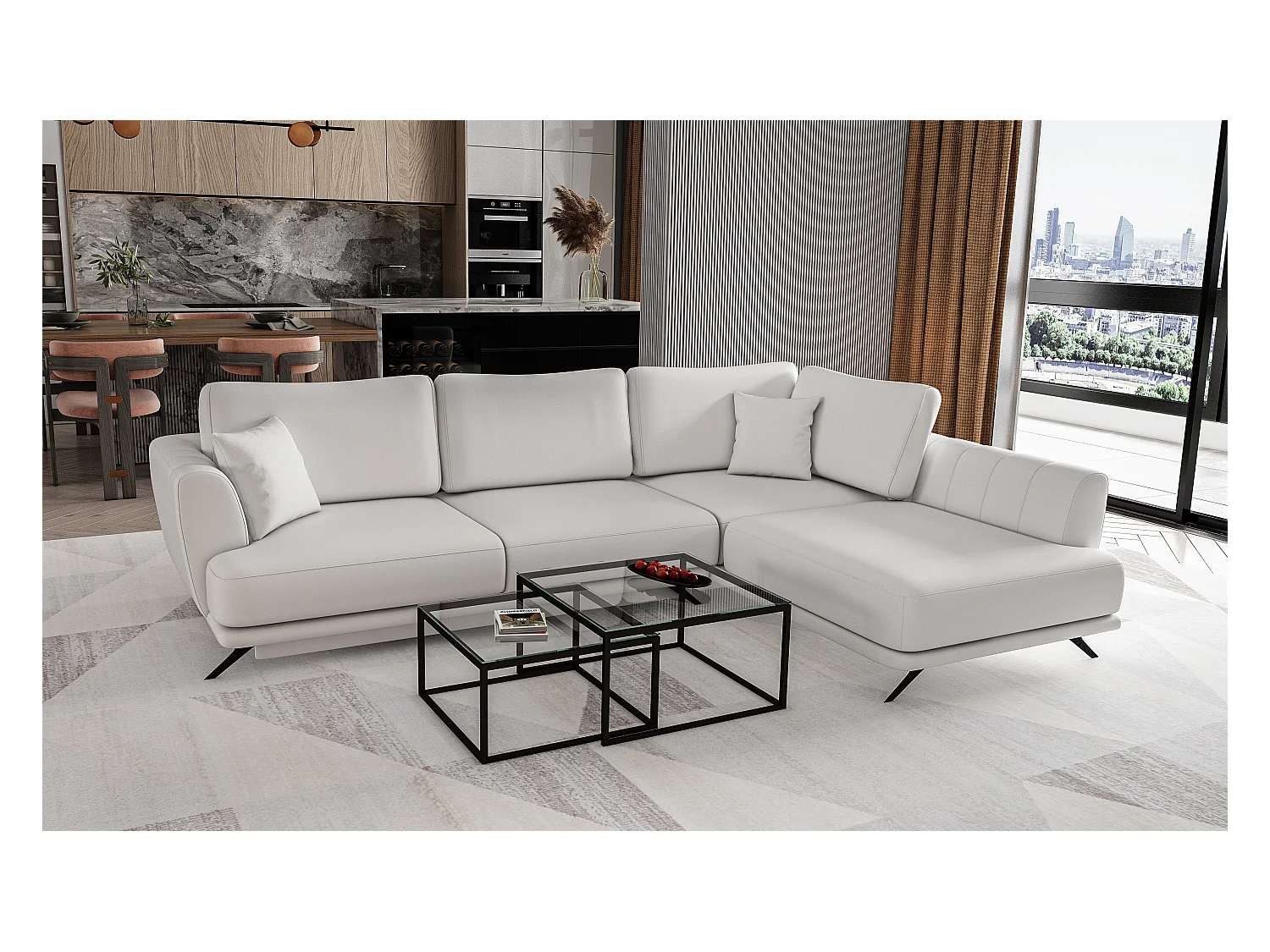 Divano d'angolo Olivio R/Tessuto-Bianco