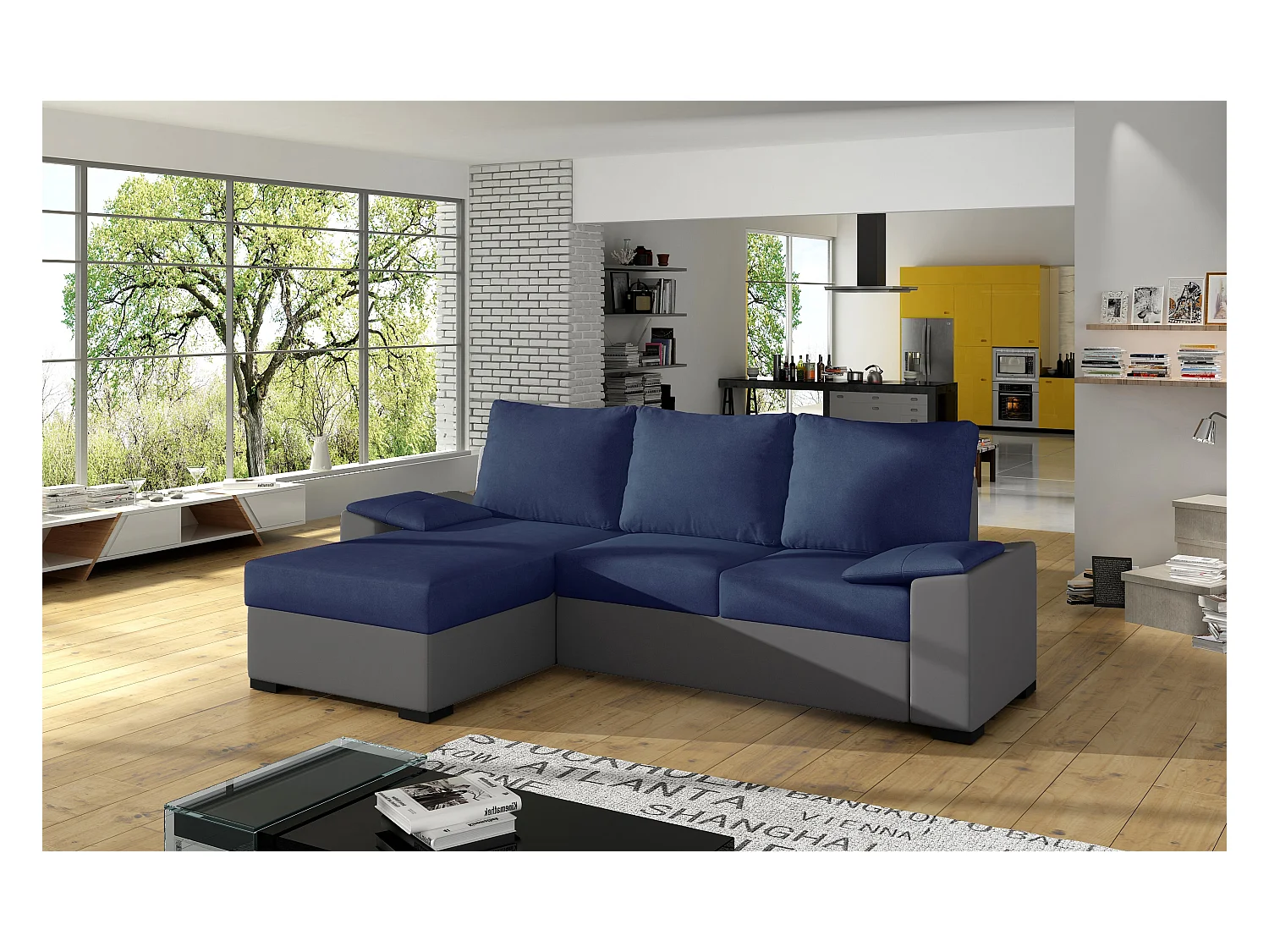 Divano d'angolo Cadro L/Tessuto-Blu