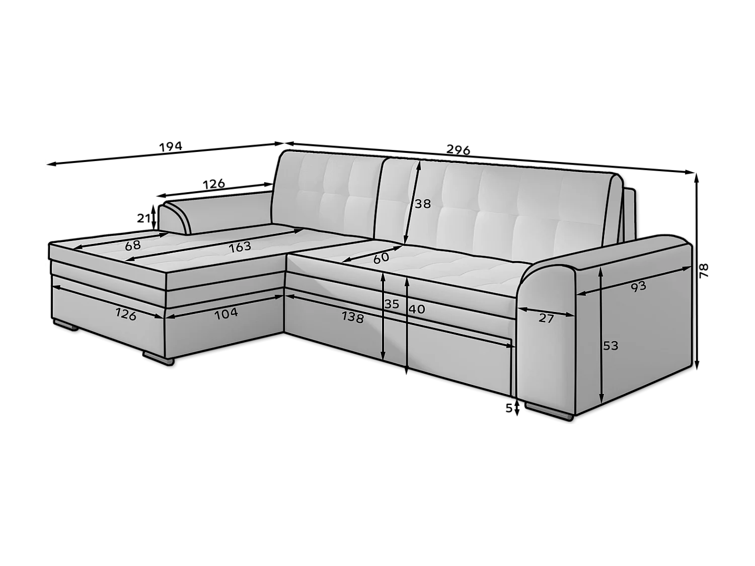 Ecksofa Oswald R/Stoff-Blau&Grau