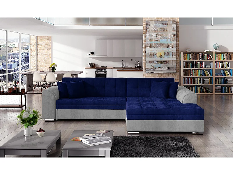 Canapé Corner Oswald R/Tissu-Bleu&Gris