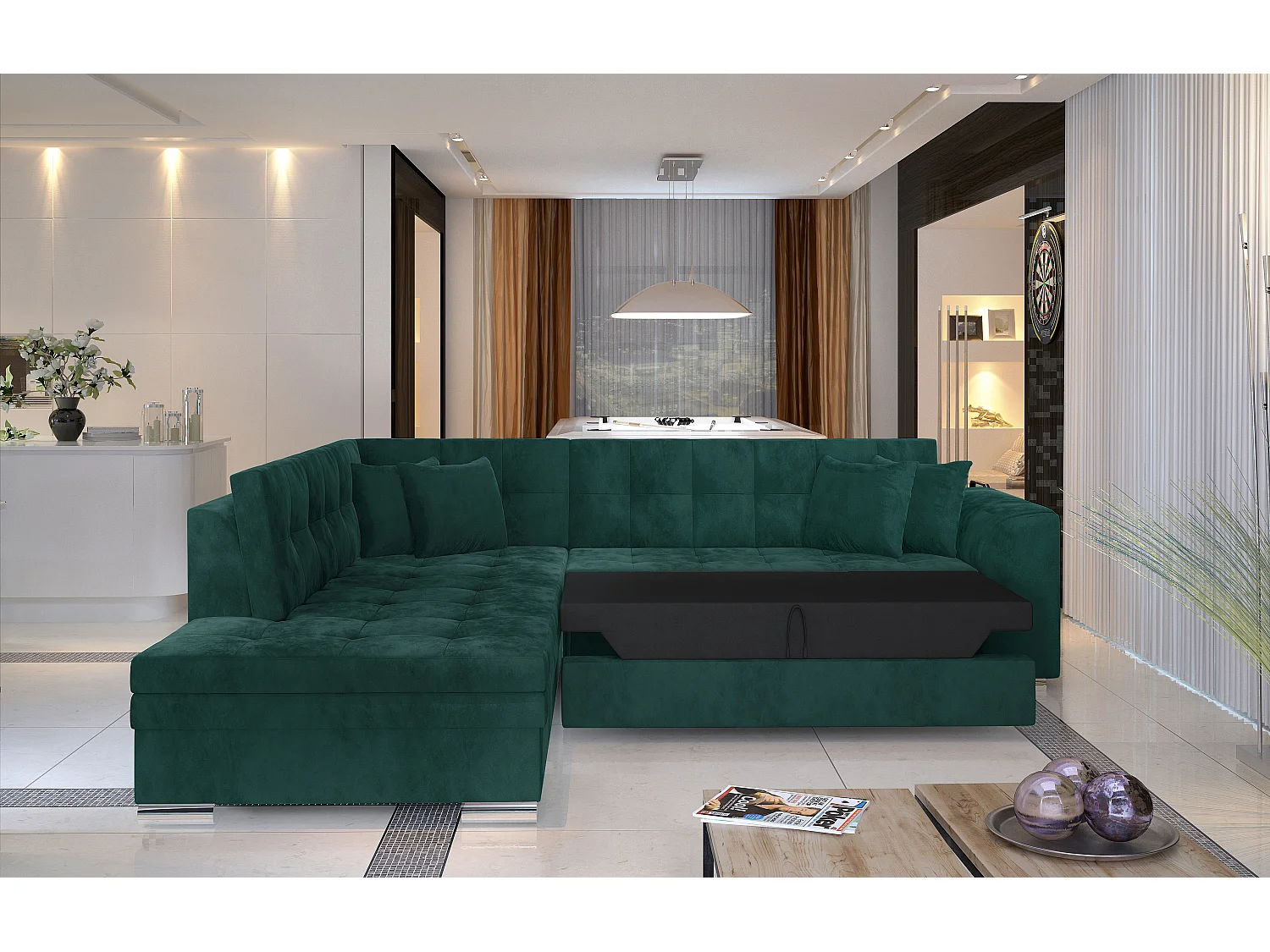 Ecksofa Atlanta L/Stoff-Grün