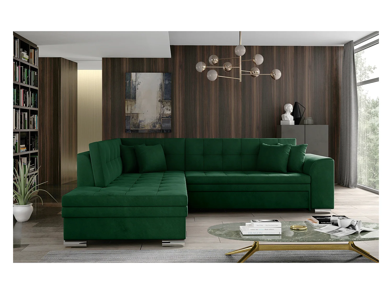 Divano d'angolo Atlanta L/Tessuto-Verde