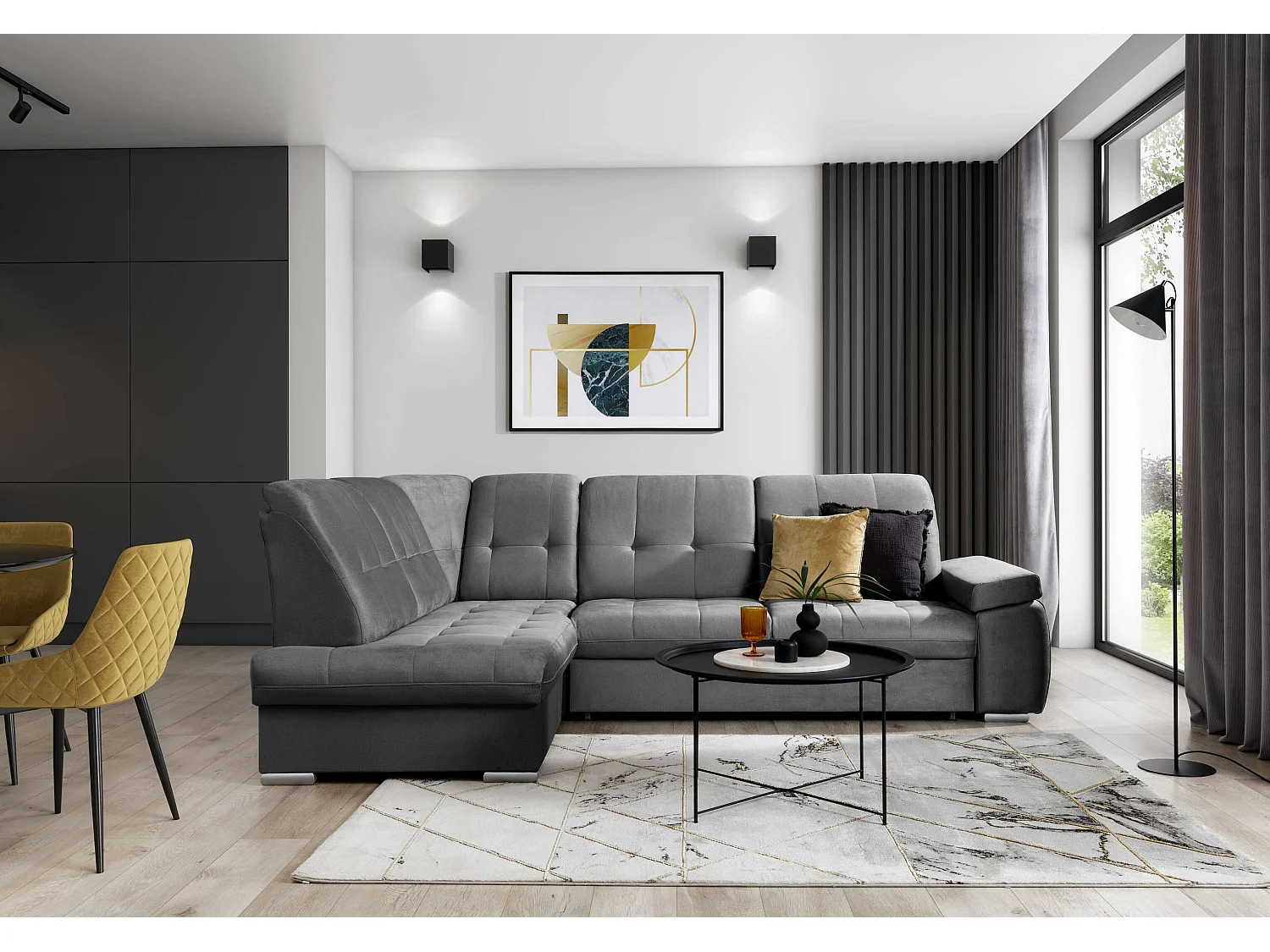 Divano d'angolo Frizzo L/Tessuto-Grigio