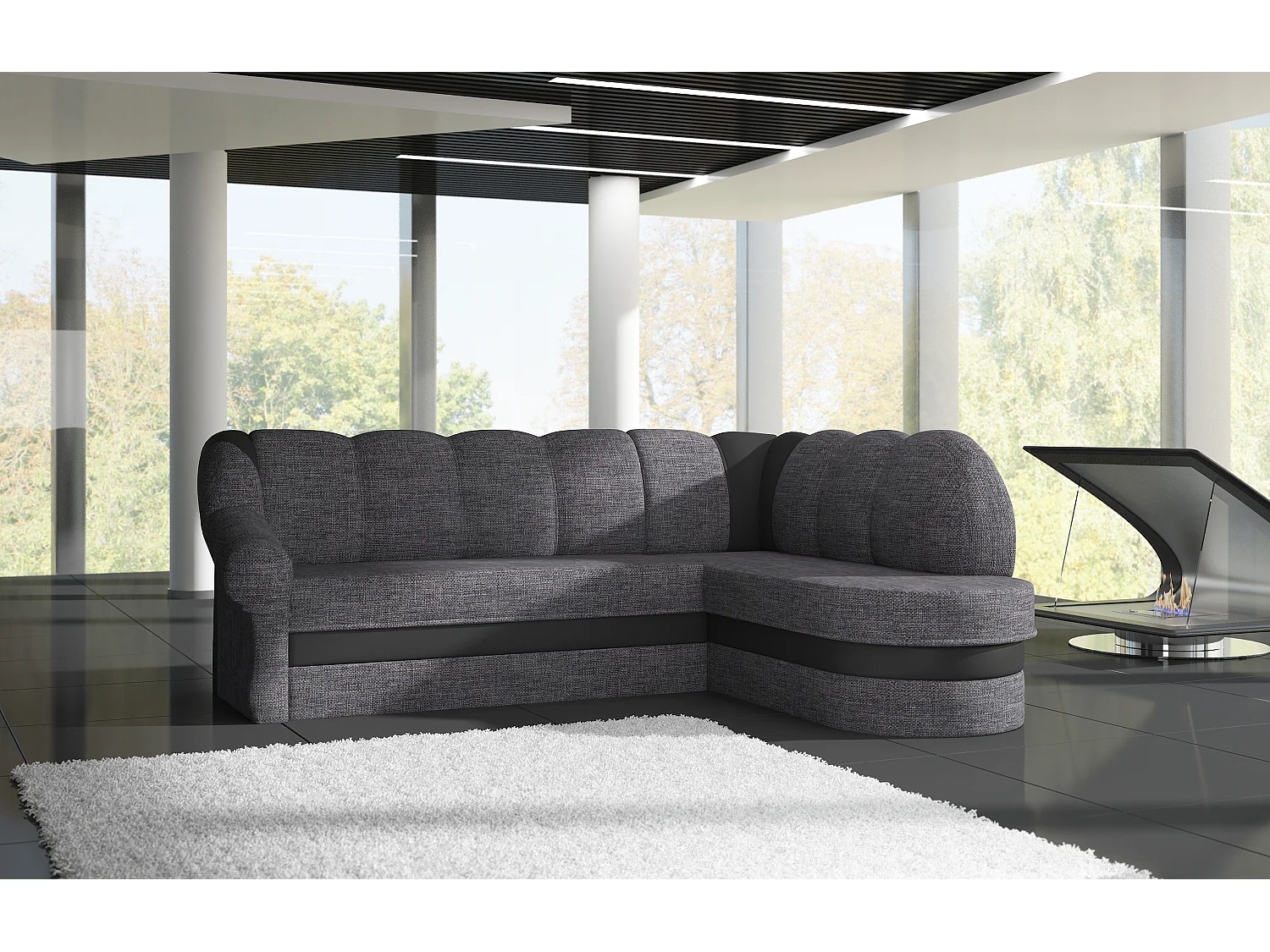 Ecksofa Fuente R/Stoff-Grau