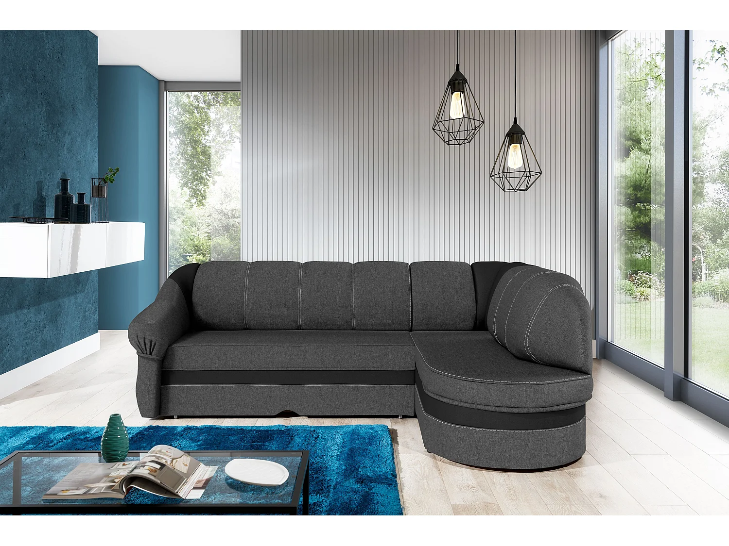 Ecksofa Fuente R/Stoff-Grau