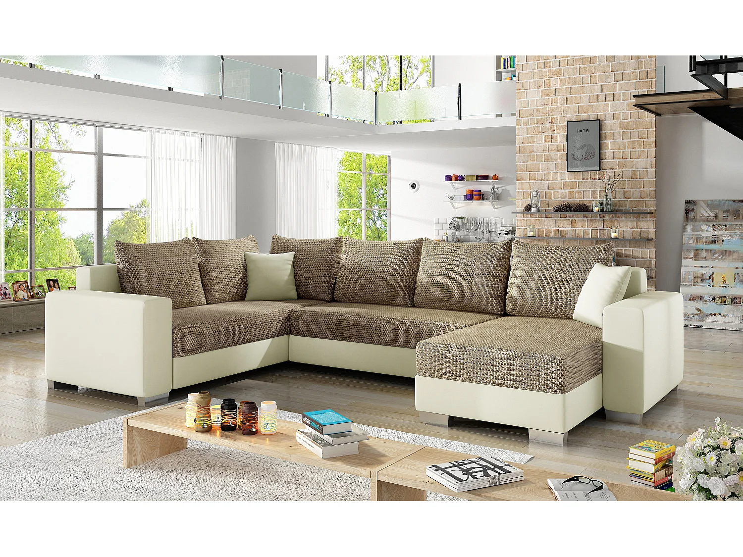 Ecksofa Berta R/Stoff-Beige