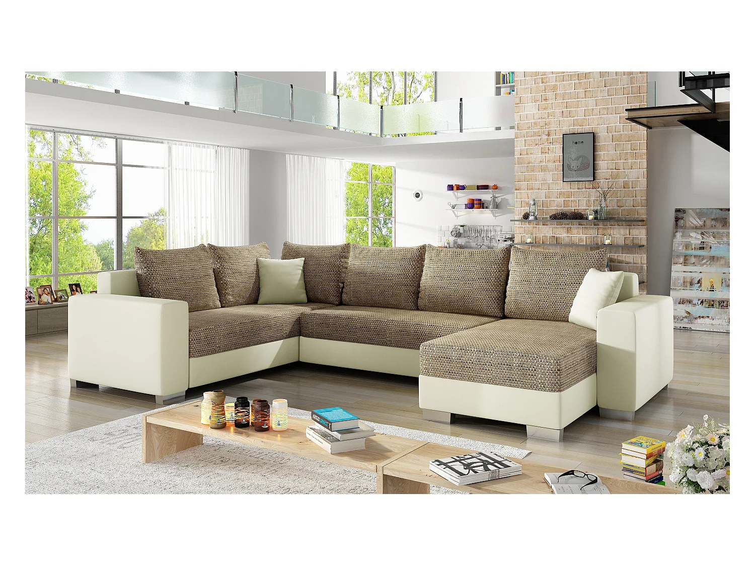 Canapé Corner Berta R/Tissu-Beige