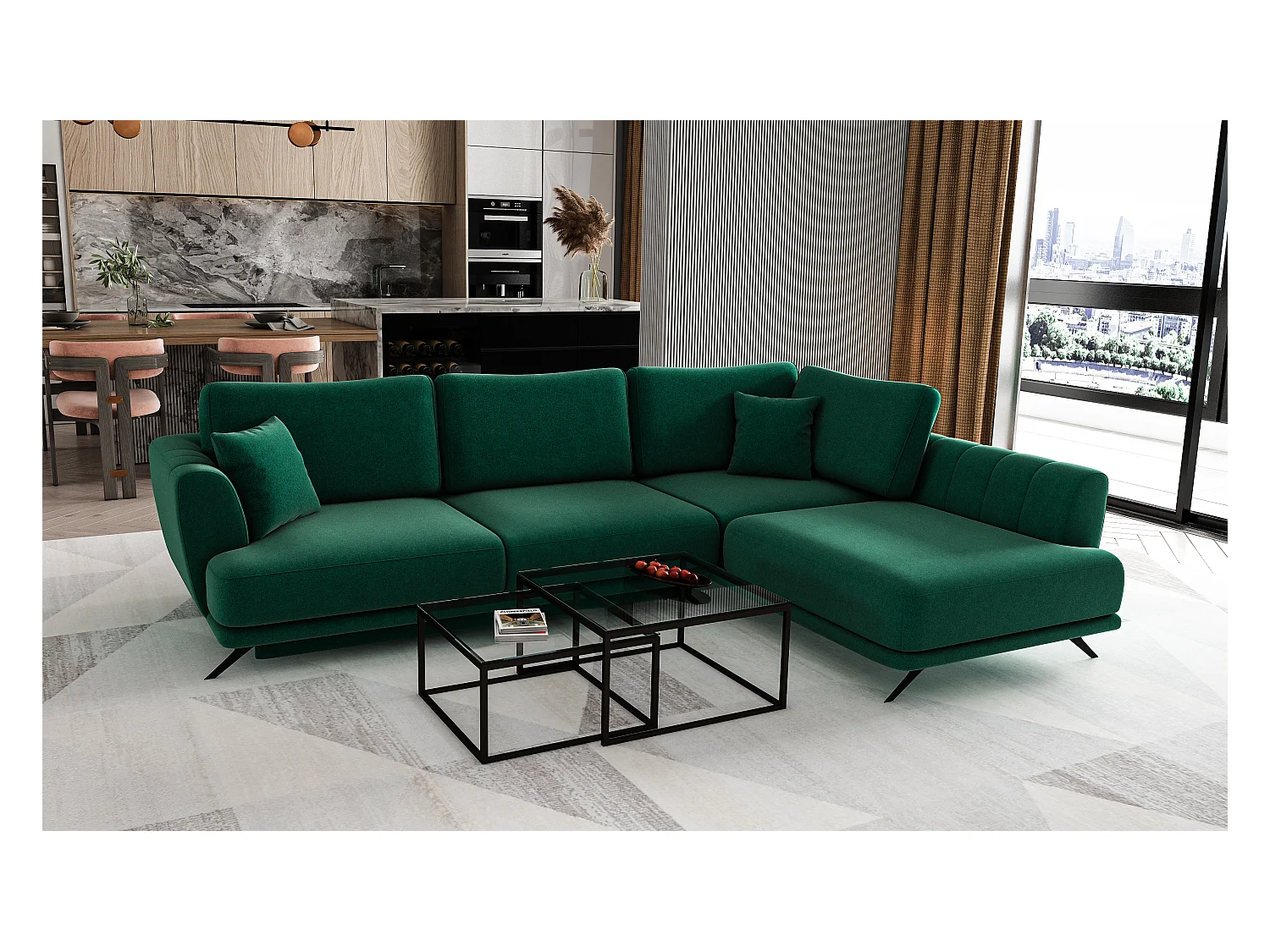 Ecksofa Olivio R/Stoff-Grün