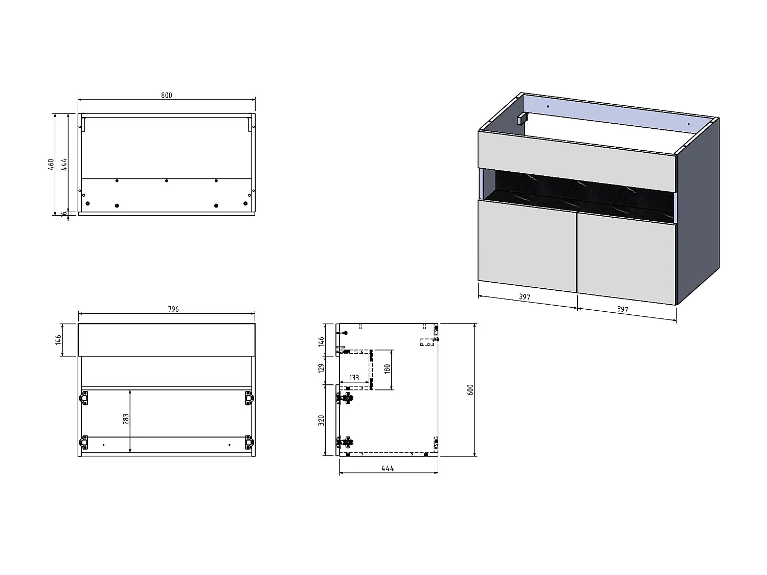LED-upphängt tvättställskåp - Vitt och mörk naturträ - B80 cm - POZEGA