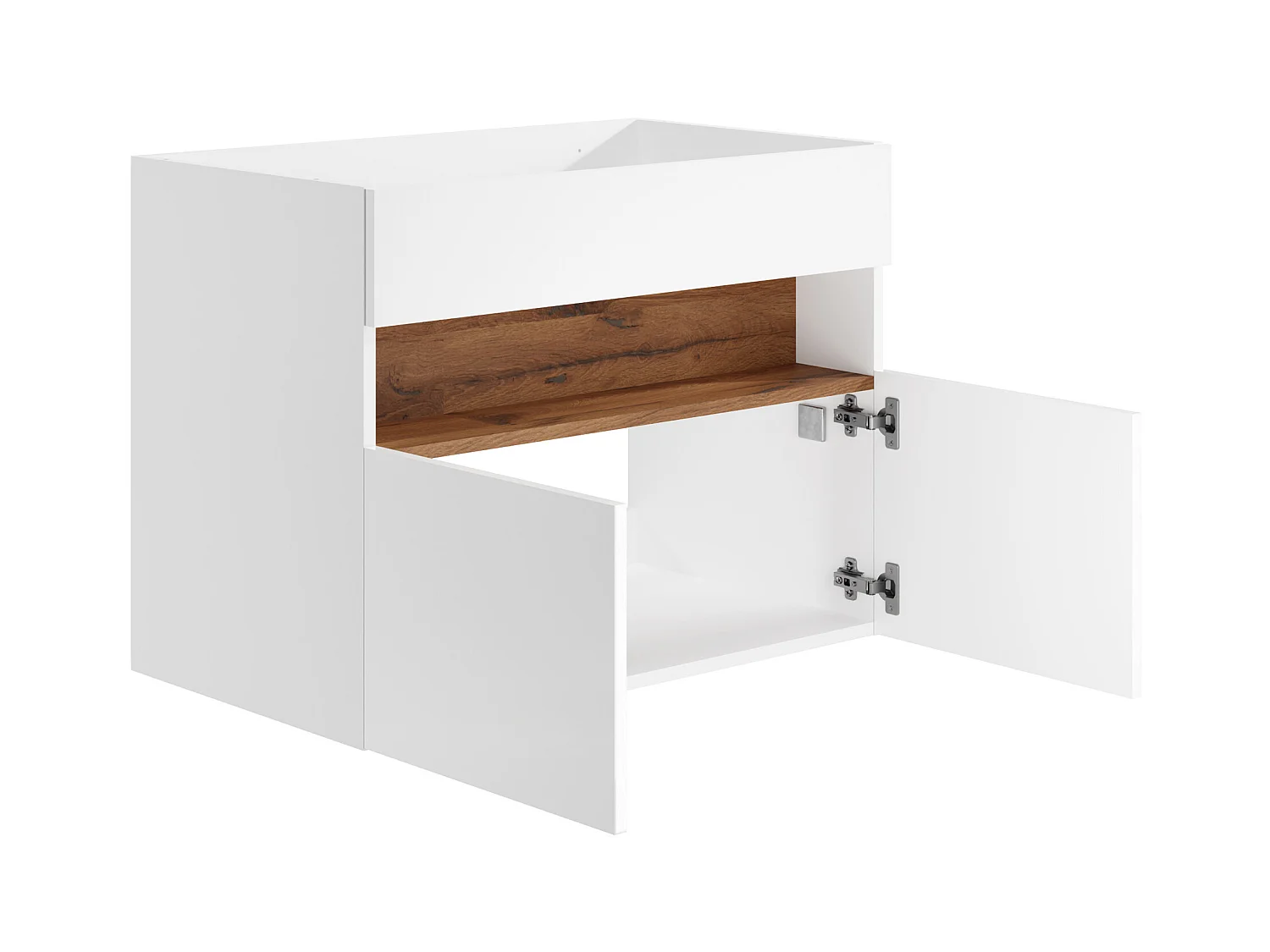 Mueble flotante de lavabo con LEDs - Blanco y natural oscuro - Ancho 80 cm - POZEGA