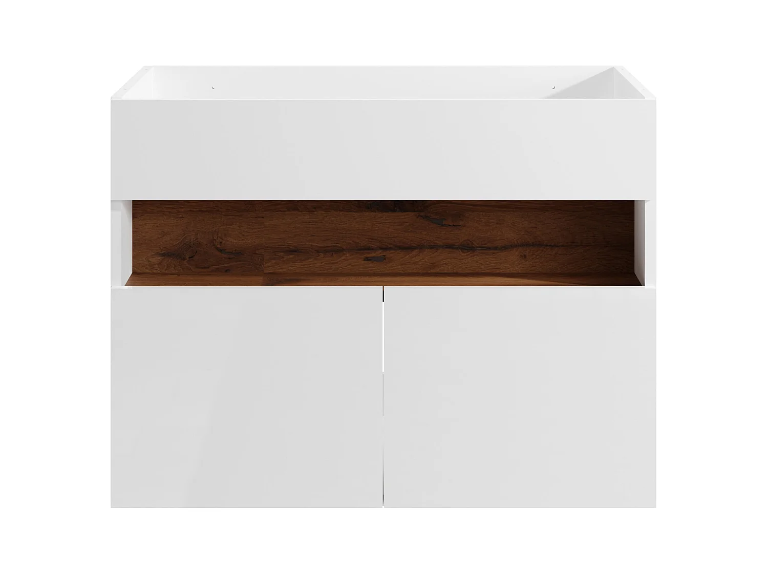 Mueble flotante de lavabo con LEDs - Blanco y natural oscuro - Ancho 80 cm - POZEGA