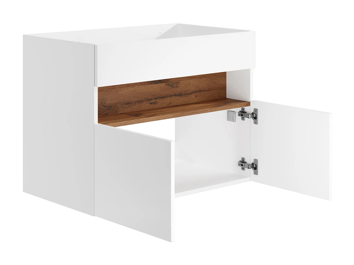 Waschbeckenunterschrank hängend - mit LED-Beleuchtung - Weiß & Holzfarben dunkel - 80 cm - POZEGA