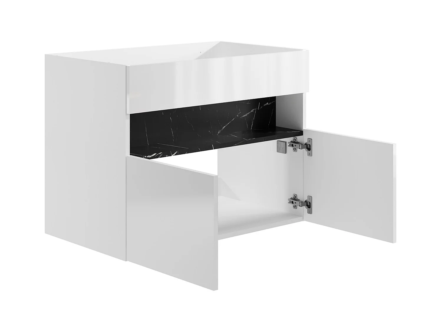 Mueble de baño con luces LED - Blanco y negro efecto mármol - Ancho 80 cm - POZEGA