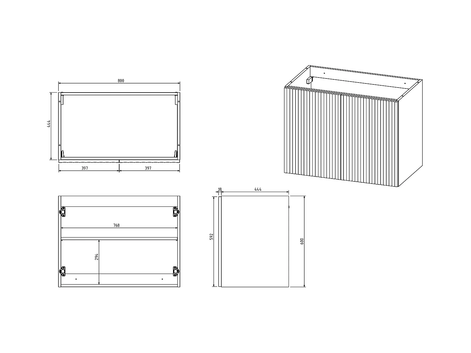 Waschbeckenunterschrank hängend - Streifenoptik - Schwarz - 80 cm - ZILGA