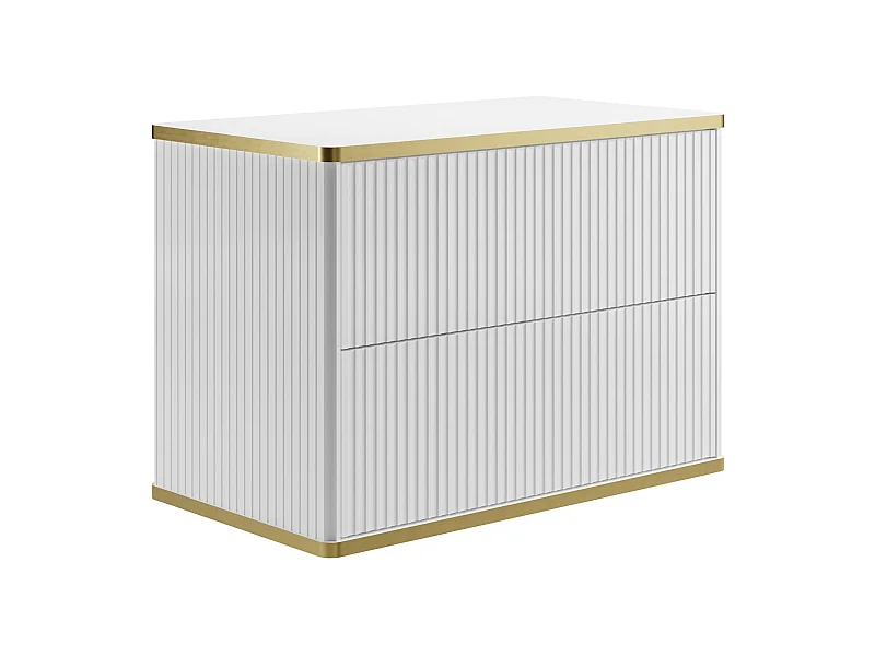 Mueble de baño suspendido estriado con ribetes dorados - Blanco - Ancho 80 cm - KELIZA