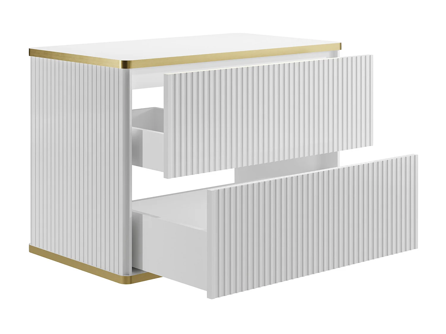 Meuble sous vasque suspendu strié liseré doré - Blanc - L80 cm - KELIZA