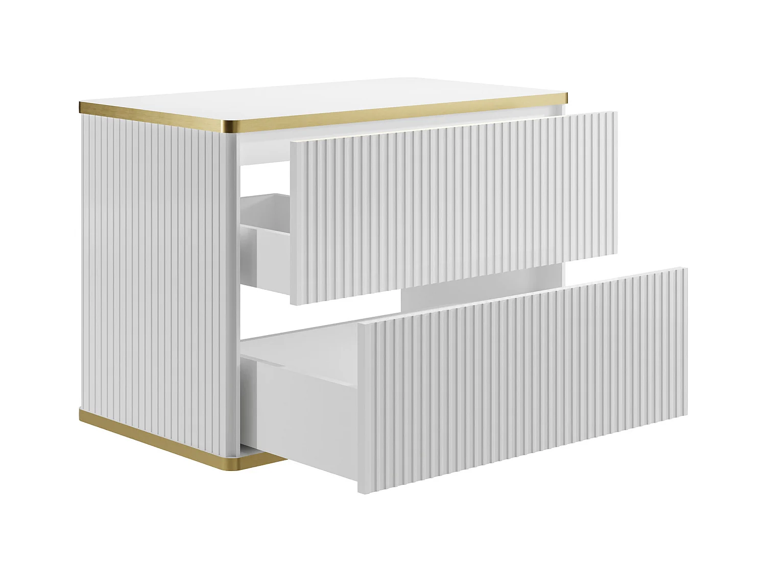 Vegghengt servantskap rillet med gullkant hvit 80 cm KELIZA