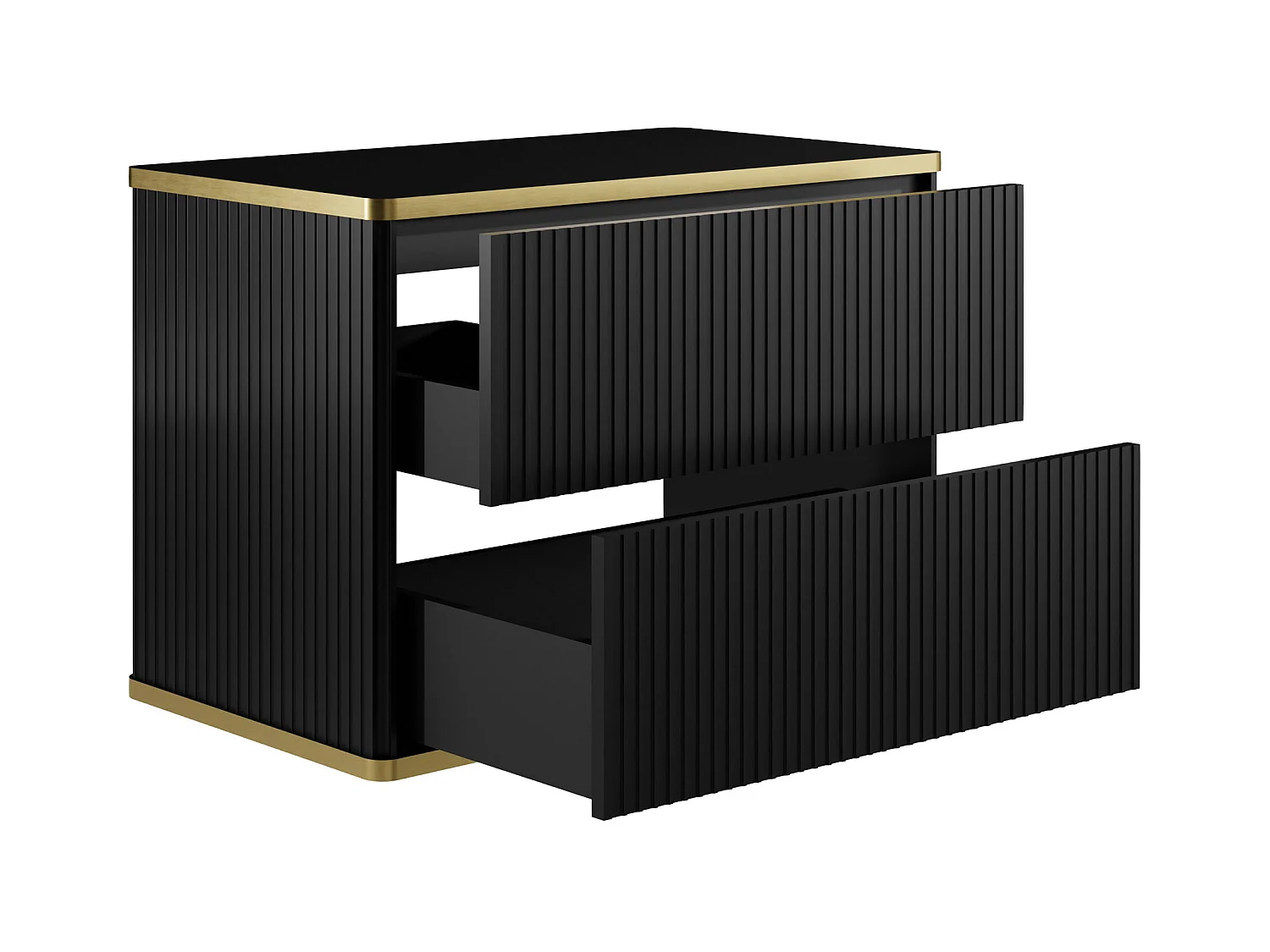 Mueble de baño estriado con ribete dorado - Negro - Ancho 80 cm - KELIZA