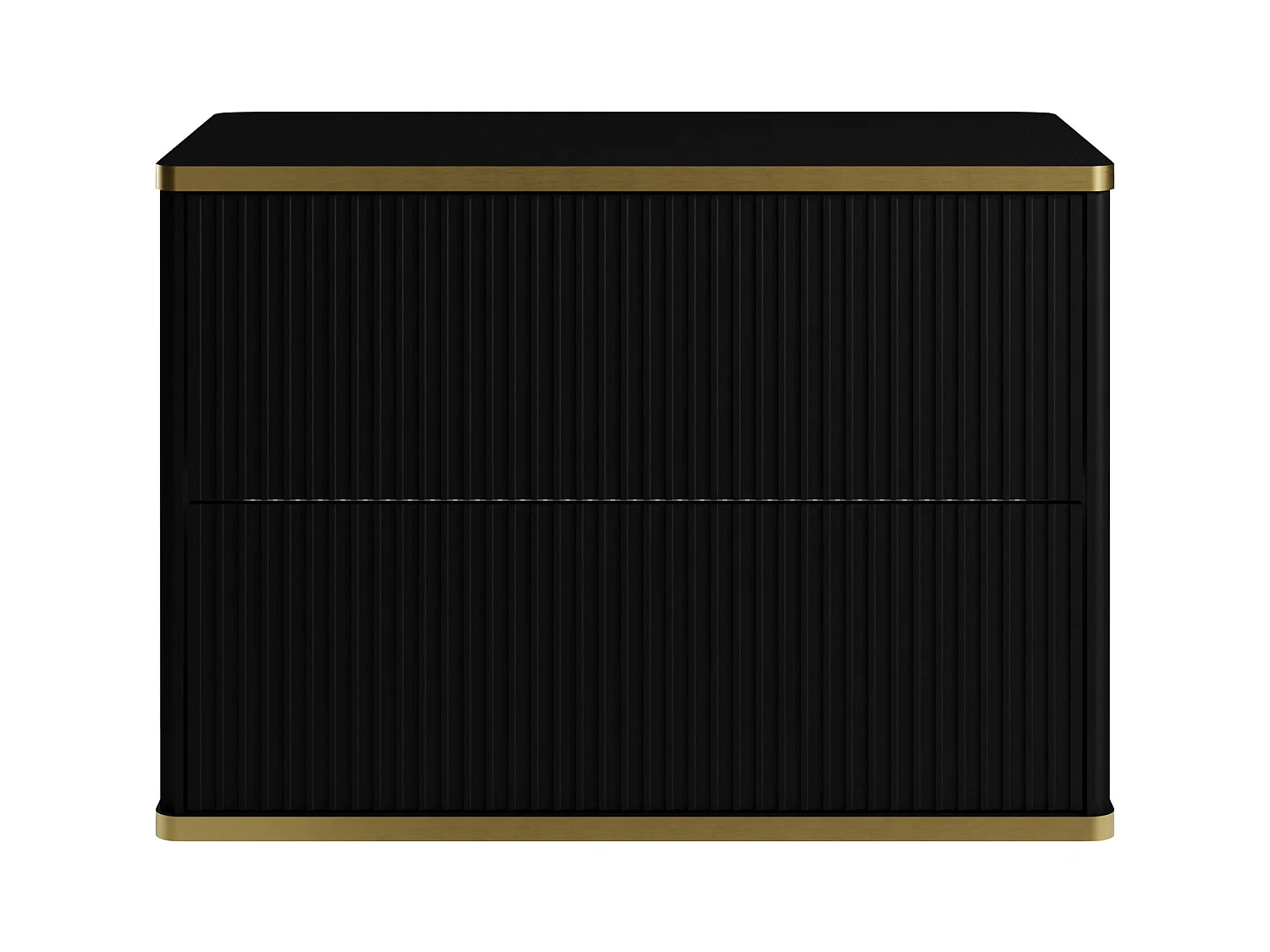 Mueble de baño estriado con ribete dorado - Negro - Ancho 80 cm - KELIZA