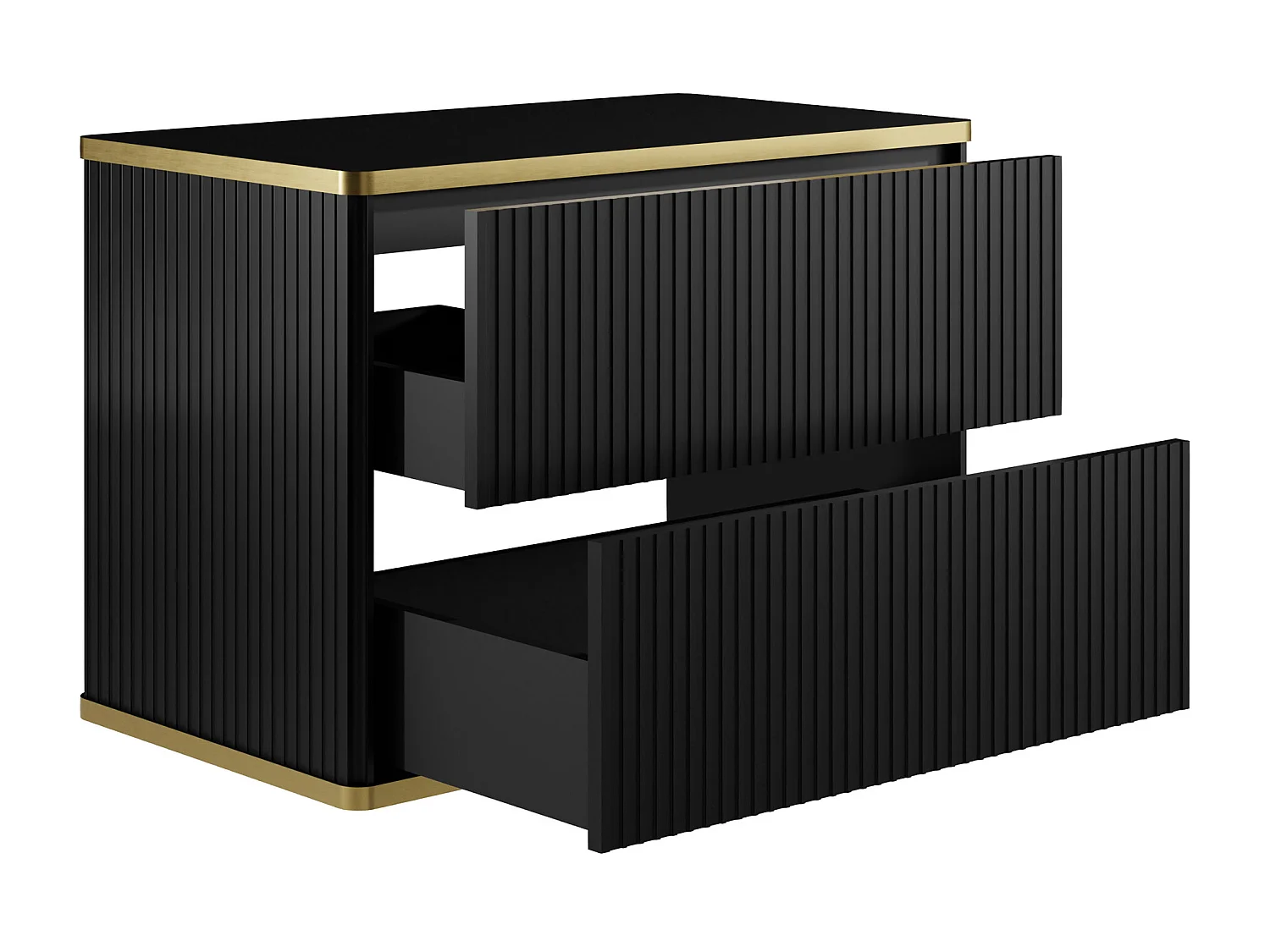 Meuble sous vasque suspendu strié liseré doré - Noir - L80 cm - KELIZA