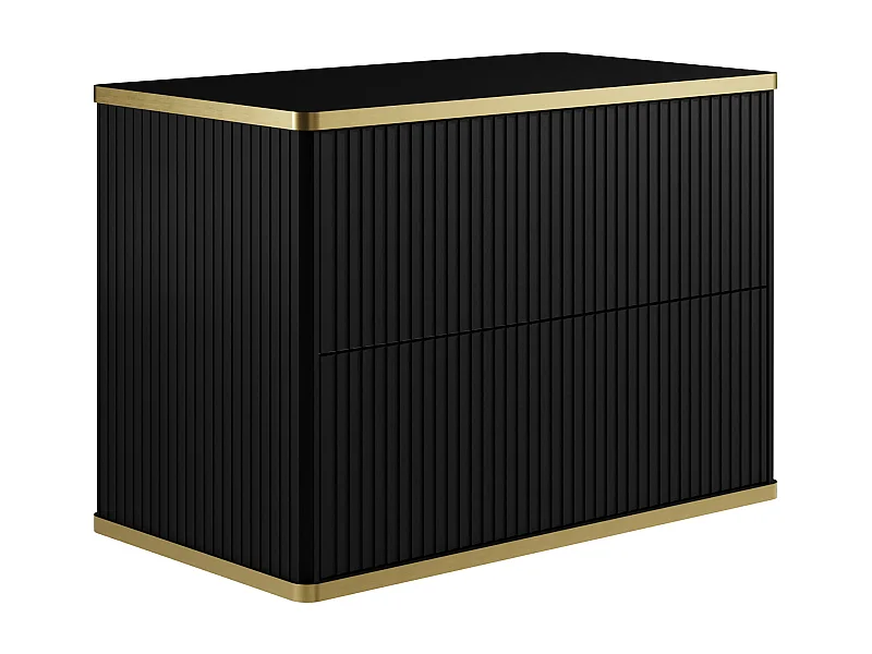 Meuble sous vasque suspendu strié liseré doré - Noir - L80 cm - KELIZA