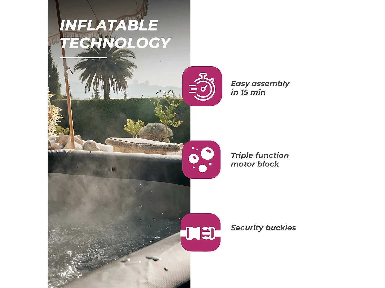 NETSPA Spa gonfiabile rotonda Montana - 4 posti a sedere - diametro 175 x altezza 70 cm - Posti a sedere 4